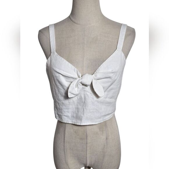 Universal Thread White Bow Detail Linen Blend Crop Top - Picture 1 of 7